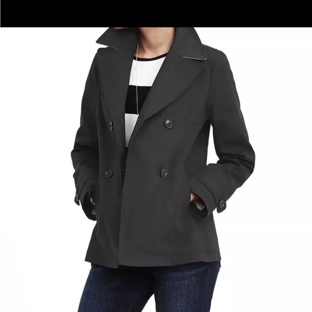 Banana Republic Classic Double-Breasted Black Peacoat Jacket